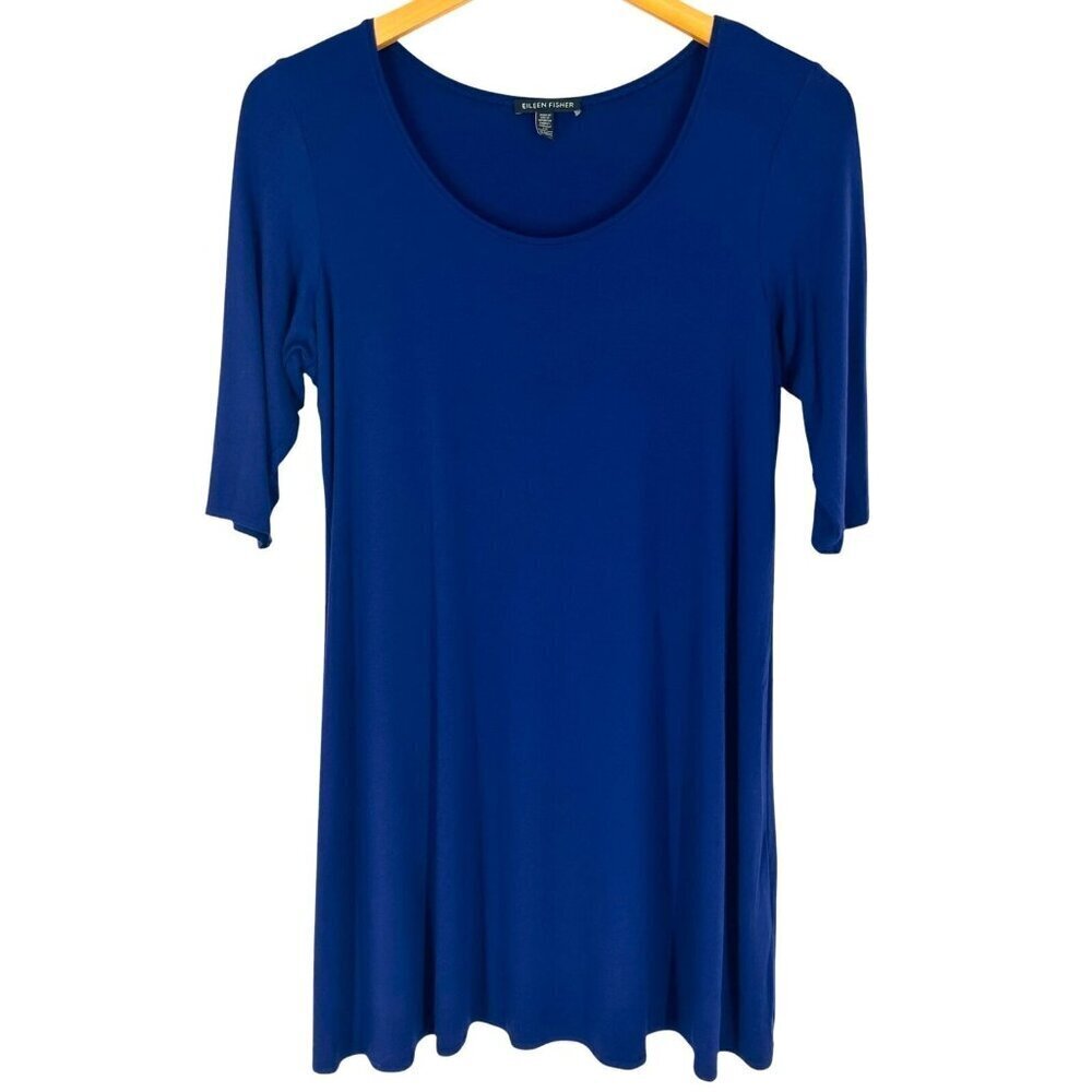 Eileen Fisher Royal Blue Viscose Jersey Scoop Neck Dress Size M